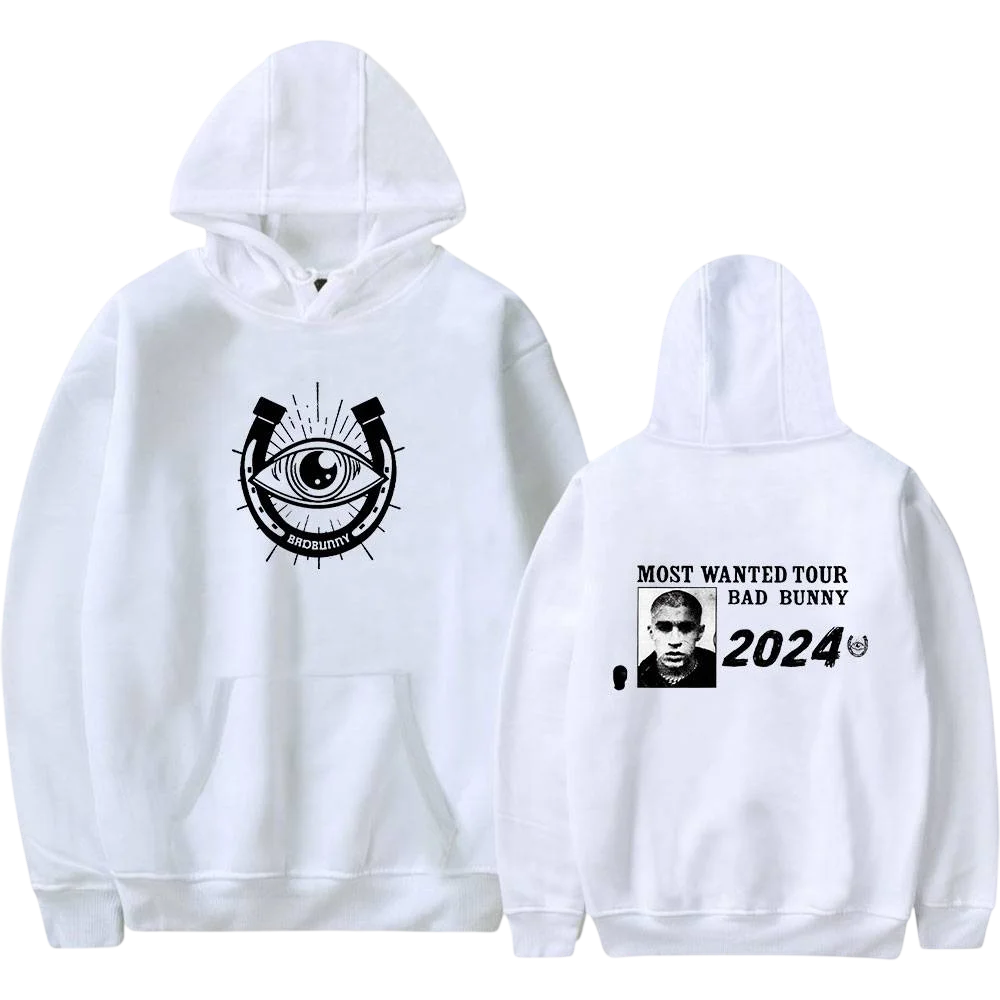 Bad Bunny Hoodie showing some iconic images related to this artist