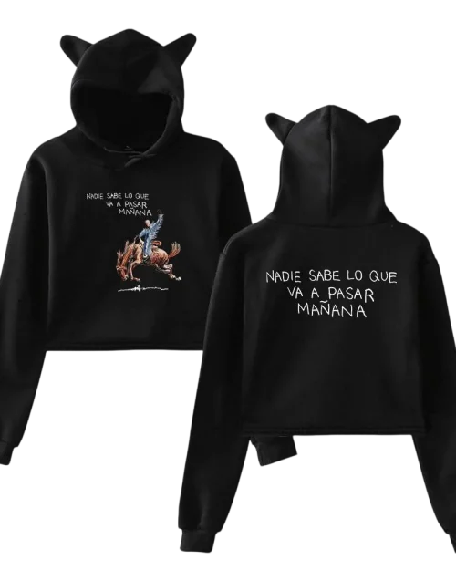Bad Bunny Hoodie showing some iconic images related to this artist