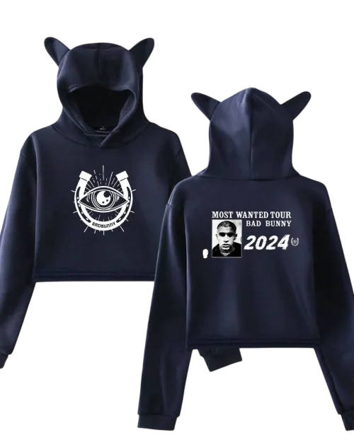 Bad Bunny Hoodie showing some iconic images related to this artist